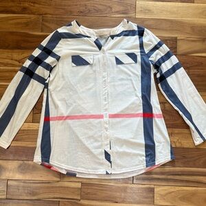 Miusey Striped Long Sleeve Button-Up Top